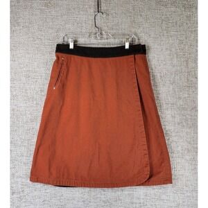 KAVU Hemp Blend Wrap Skirt Womens 10 Burnt Orange Utility Casual Midi BOHO